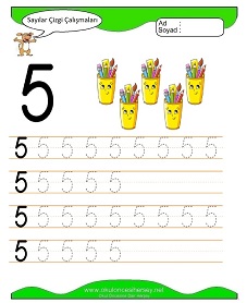 5 Rakamı Çizgi Çalışmaları Çalışma Sayfaları